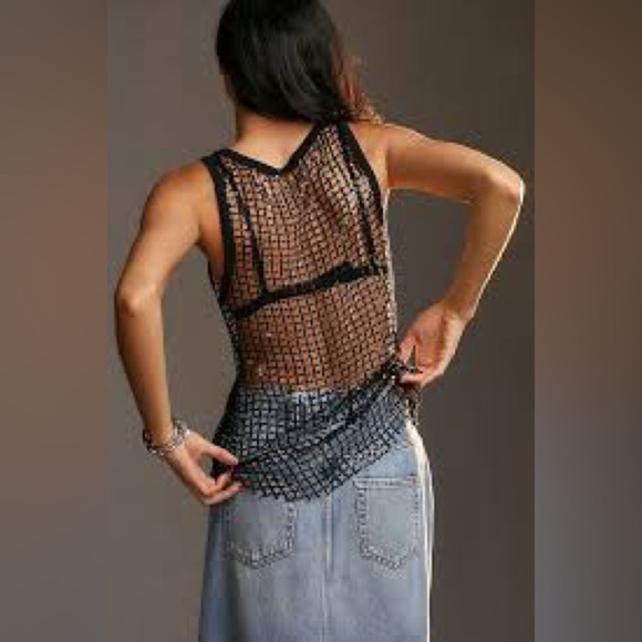 Pilcro Black Sheer Sequin Mesh Tank Top NWT - Picture 11 of 11